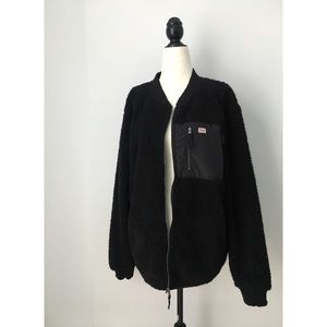 Jack & Jones Black Oversize Sherpa Zip Up Bomber